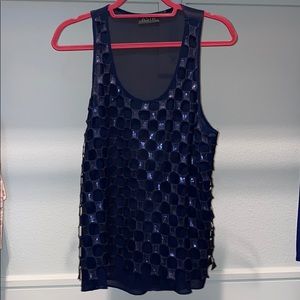 Sheer navy blue, eyelet overlay top